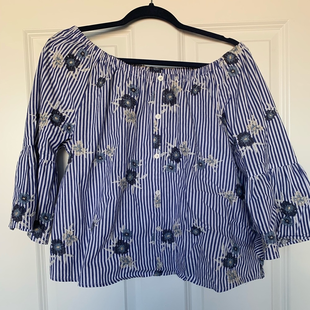 Off the shoulder, button down top